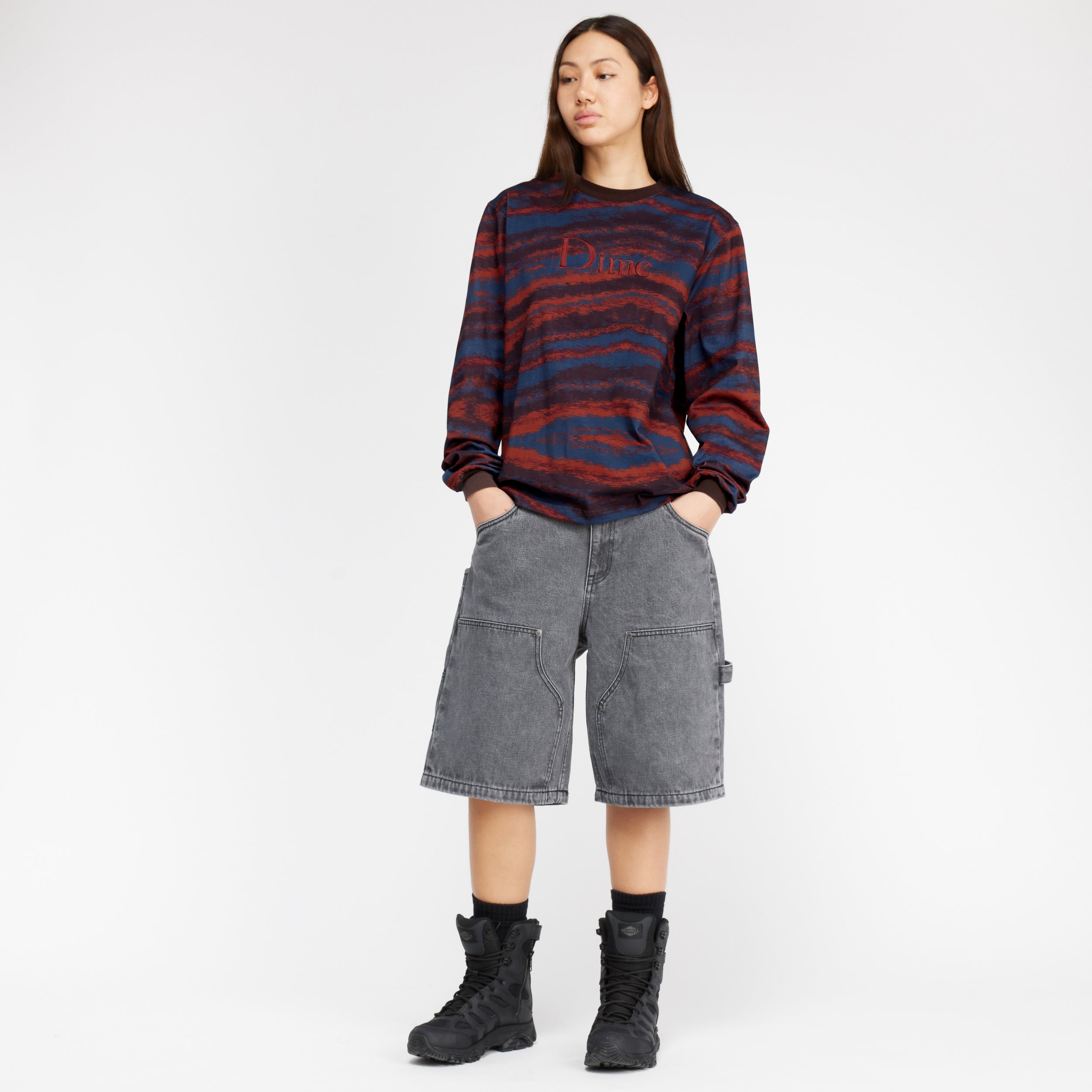 【DIME】 Brushstroke Ls Shirt / Bordeaux DIME_SP25D1_ONMODEL_Brushstrok