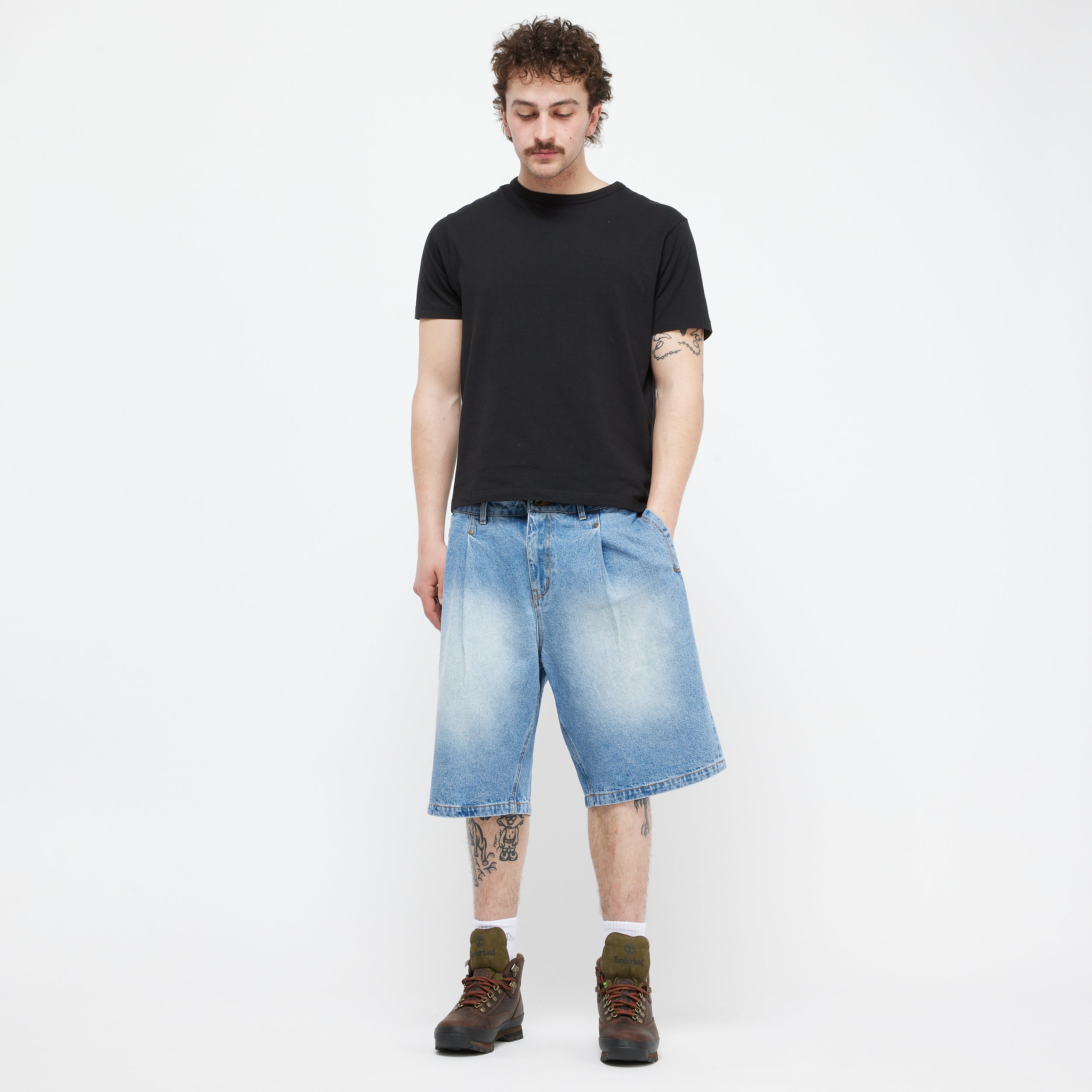 関送込 RELABEL Detachable Plaid Drape Denim Shorts RELABEL Detachable Plaid Drape Denim Shorts