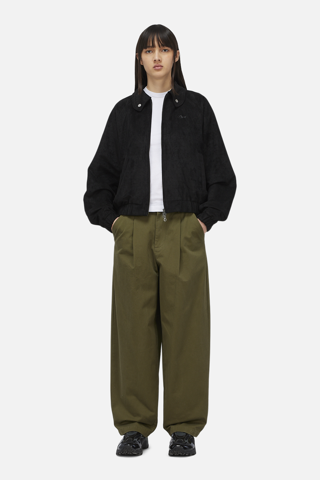 Perforated Faux Suede Jacket