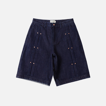 Pleated Baggy Denim Shorts
