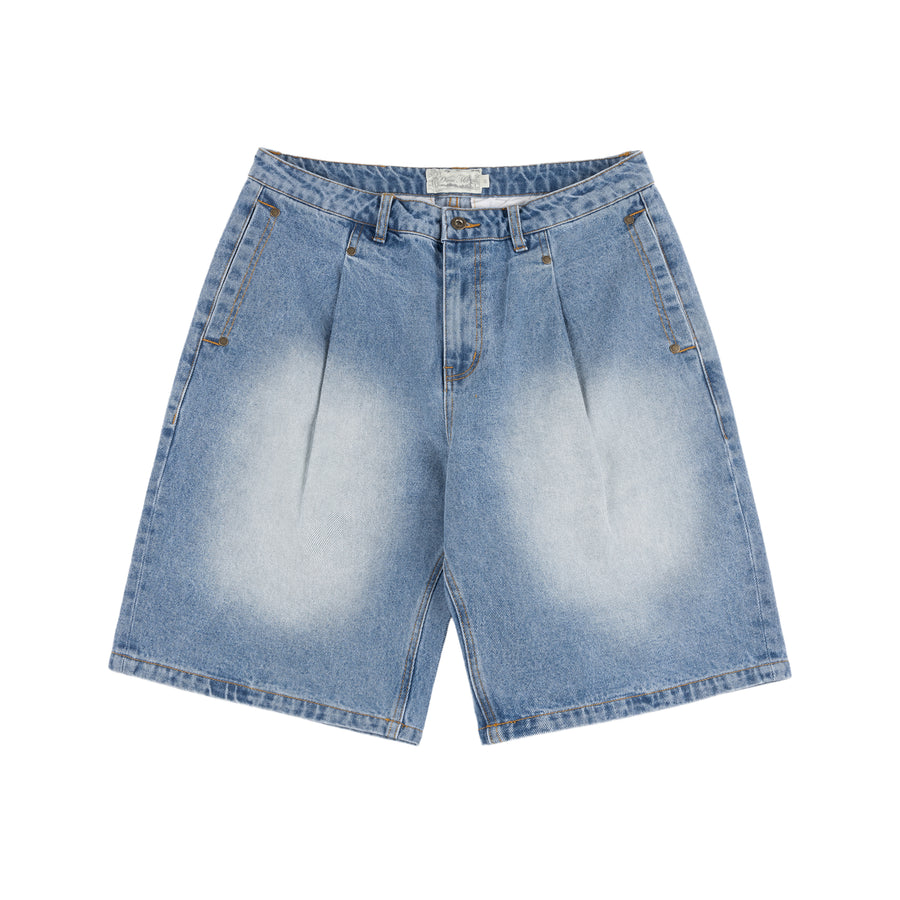 Pleated Denim Shorts